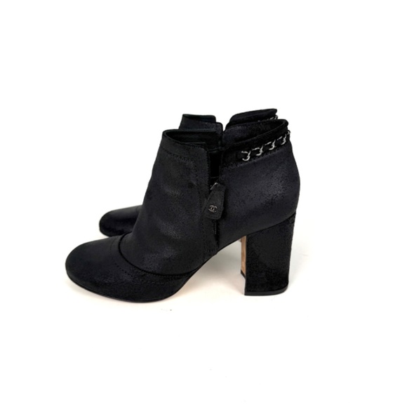 CHANEL 2014 Interlocking CC Chain Logo Black Ankle Booties Boots 38.5 8 - Picture 5 of 14